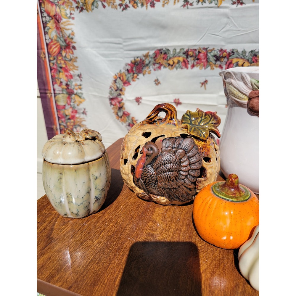 Transpac Turkey Pumpkin Tea Light Holder Fall Decor Orange Brown Excellent
